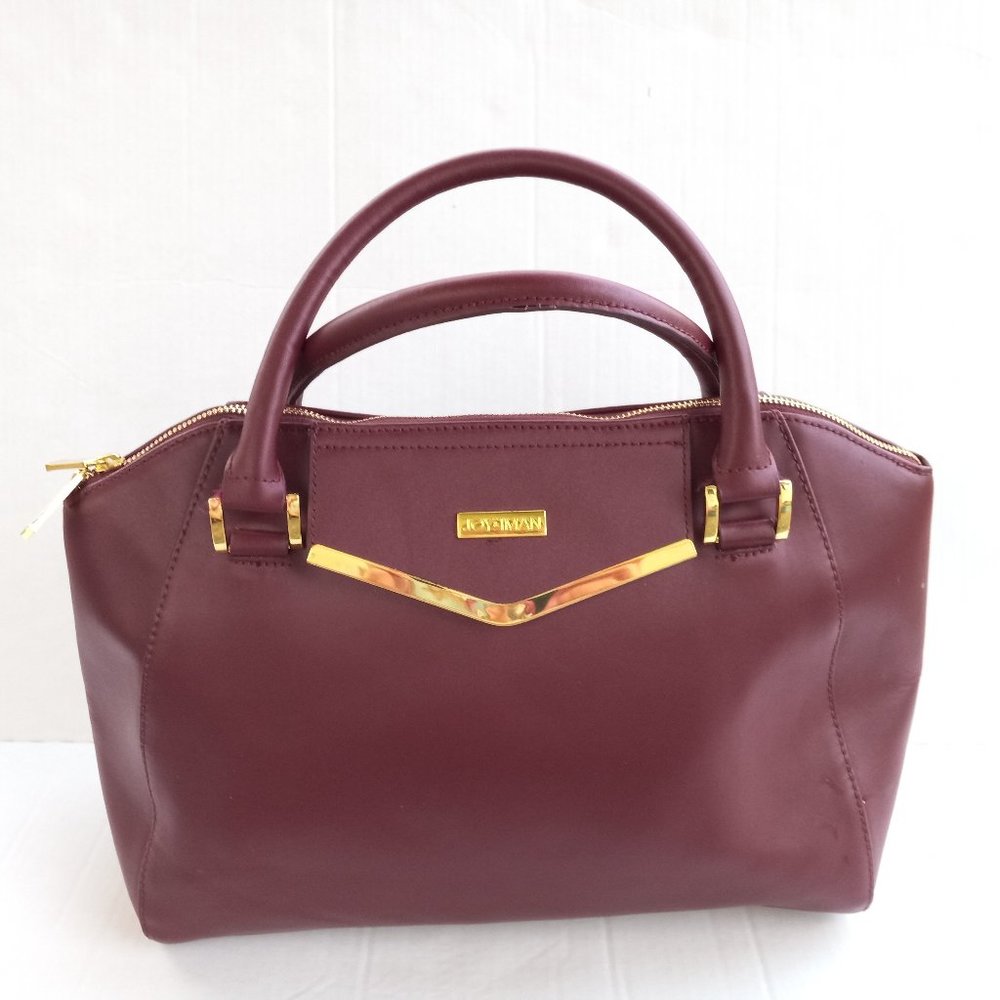 Joy + Iman Burgundy Leather Satchel Purse - Joy Mangano -